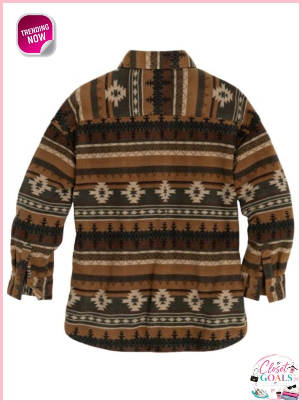 Fleece Shacket Snap Front Shirt Jacket Polyester Relaxed Fit - Picture 2 of 6